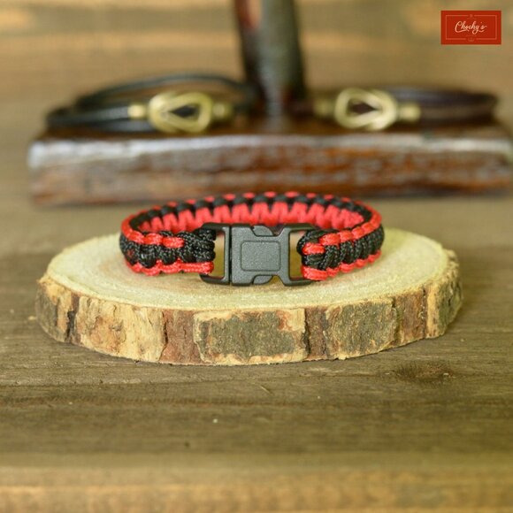 Paracord Survival Bracelet Side Release Buckle Black/Red L 7.25"(ID204) - Picture 1 of 2